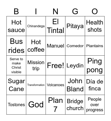 Bus ride bingo Card
