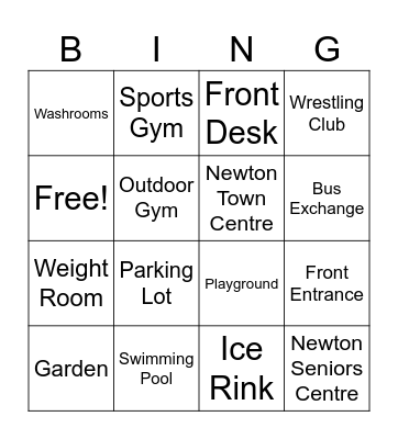 Newton Recreation Centre + Library Bingo Card