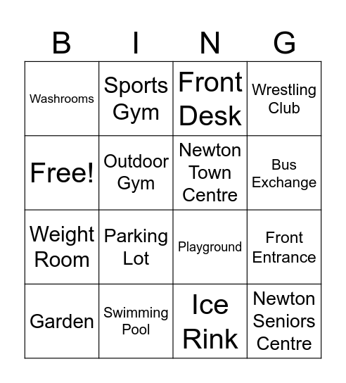 Newton Recreation Centre + Library Bingo Card