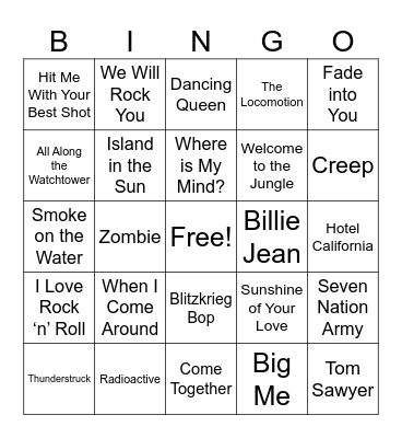 ROCK 101 BINGO Card