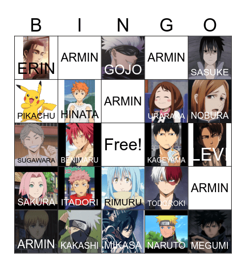 Anime Bingo Card