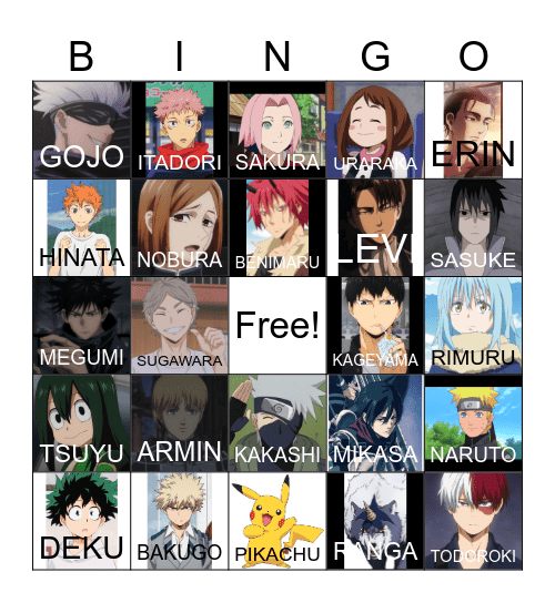 Anime Bingo Card
