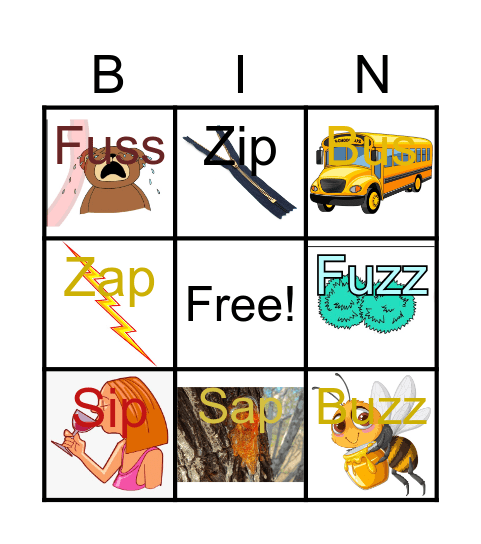 S vs Z Bingo Card