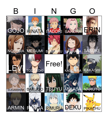 Anime Bingo Card