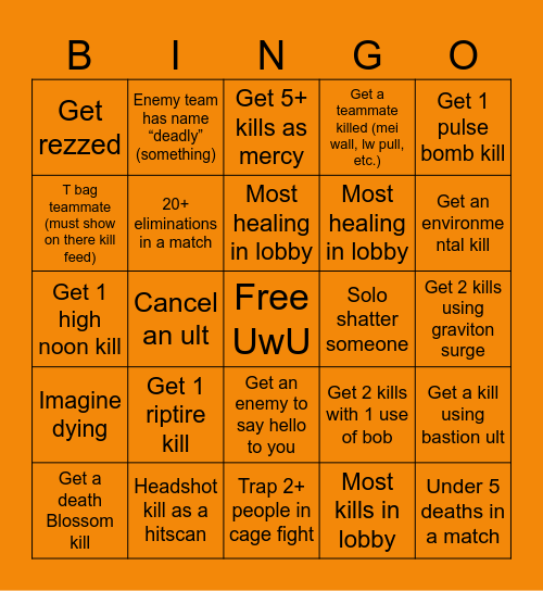 Overwatch Mystery Hero’s Bingo Card