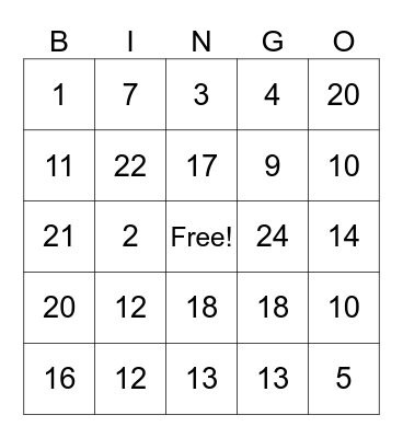 PT Group  exercise bingo Card