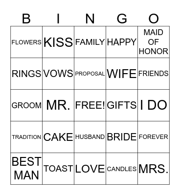 VANNA Bingo Card