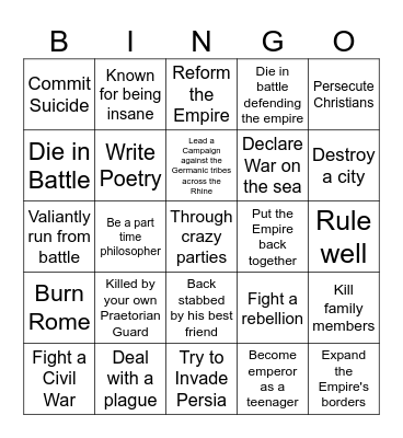 Roman Emperor Bingo Card