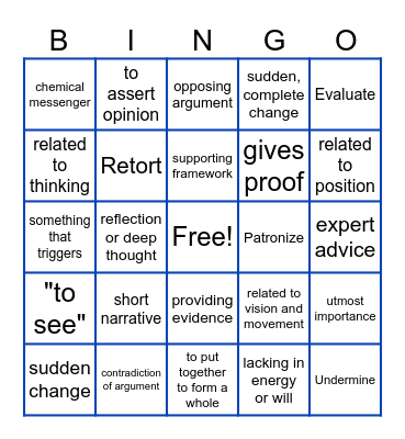 Vocabulary Test 3 Bingo Card