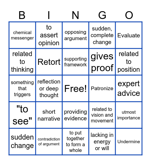 Vocabulary Test 3 Bingo Card