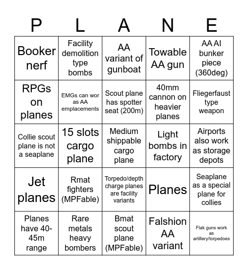 Foxhole airborne Bingo Card
