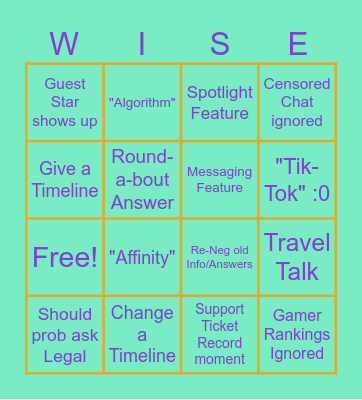 Witty Wednesday BINGO Card