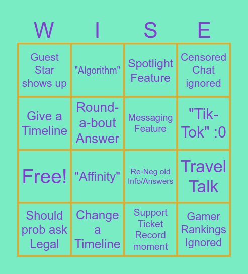 Witty Wednesday BINGO Card
