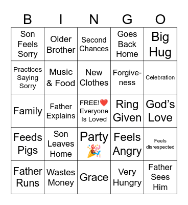 Parable of the Prodigal Son Bingo Card