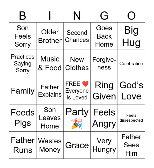 Parable of the Prodigal Son Bingo Card
