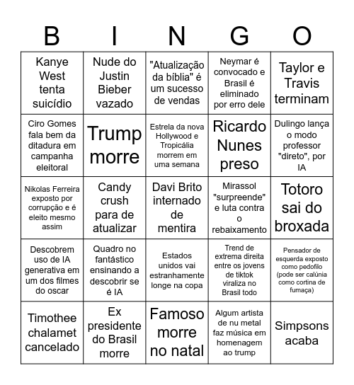 Bingo 2026 Bingo Card