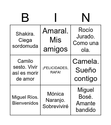 KARAOKE BINGO Card