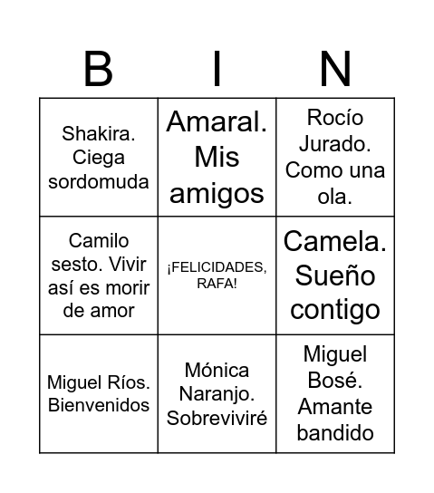KARAOKE BINGO Card
