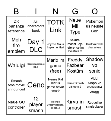 Smash 6 Predictions Bingo Card