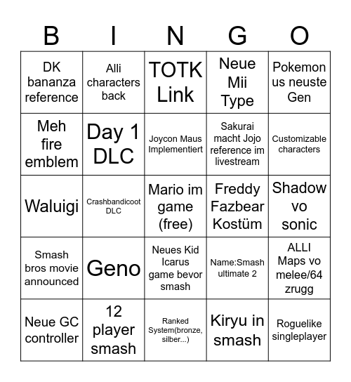 Smash 6 Predictions Bingo Card