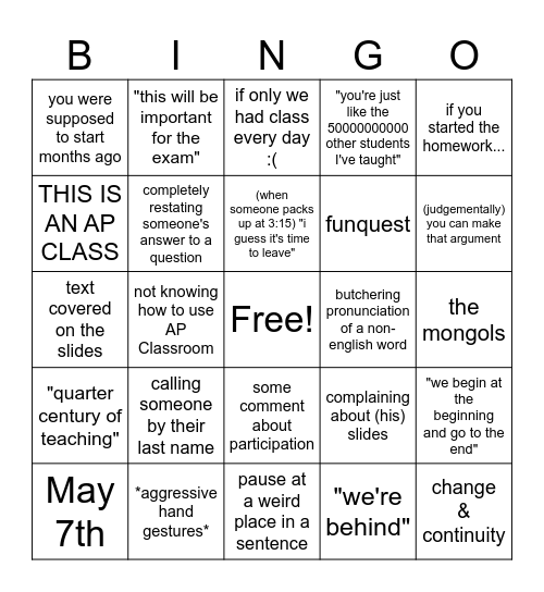 Mr. Peace Bingo Card