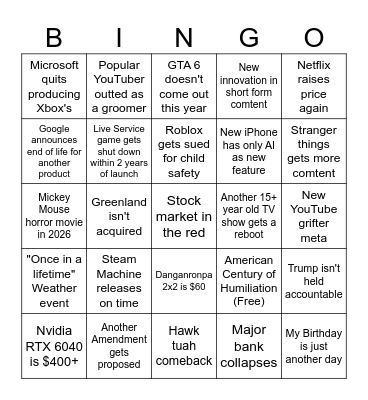 Katie's 2026 Bingo Card