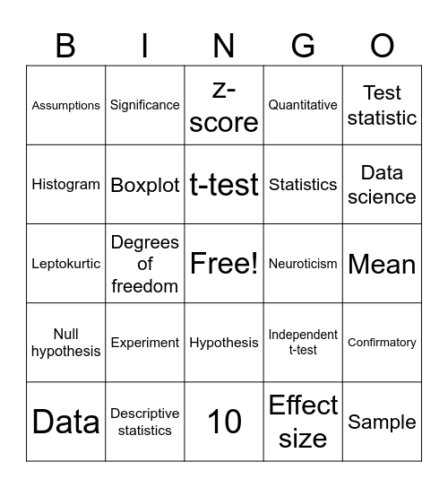 Statistics Bingo Card