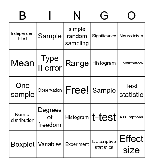 Statistics Bingo Card