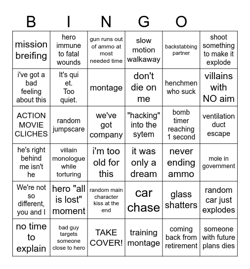 ACTION MOVIE TROPES Bingo Card
