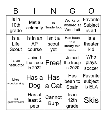 Find A Scout who(se)… Bingo Card