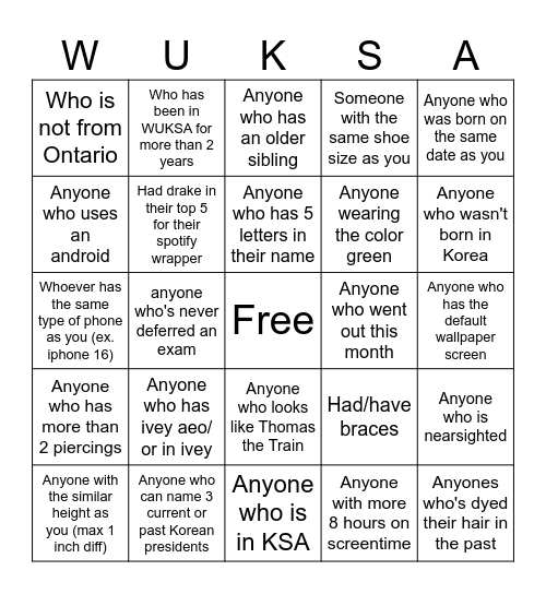 KSA exec meeting Bingo Card