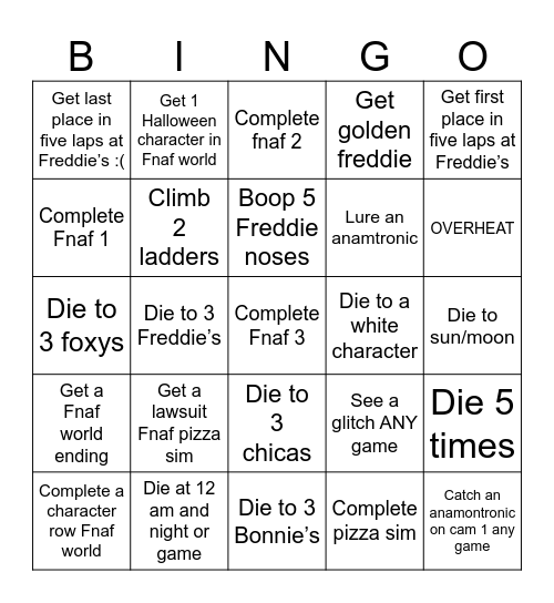 Fnaf Bingo Card