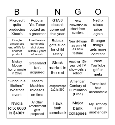 Katie's 2026 Bingo Card