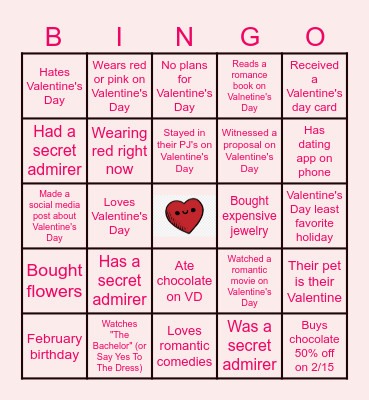 Virtual Valentine's Day Bingo <3 Bingo Card