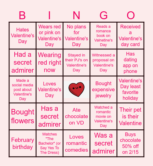 Virtual Valentine's Day Bingo <3 Bingo Card