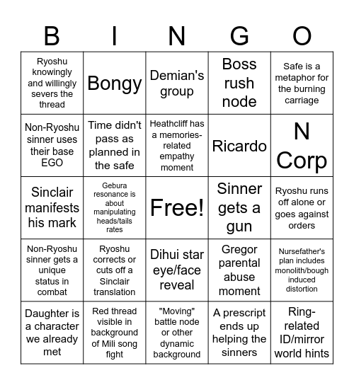 Part 3 predictions Bingo Card
