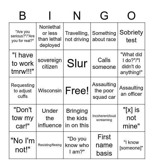 shatter + ganfy bodycam bingo Card