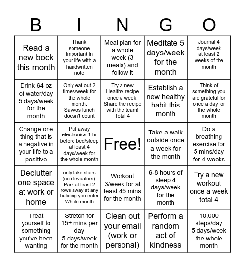 Savvos Bingo Card