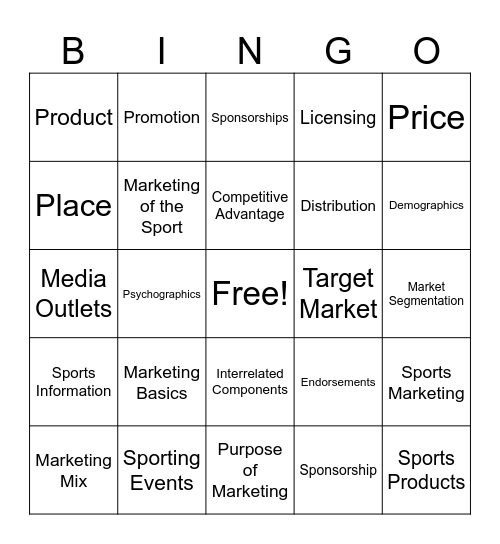 Sports Industry and Event Marketing Bingo Card