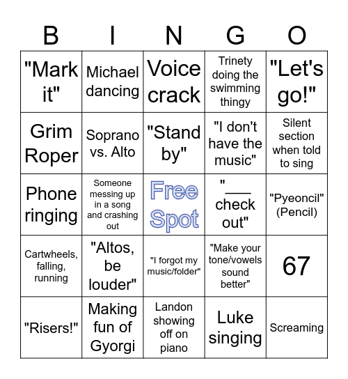 Choir Bingo Card