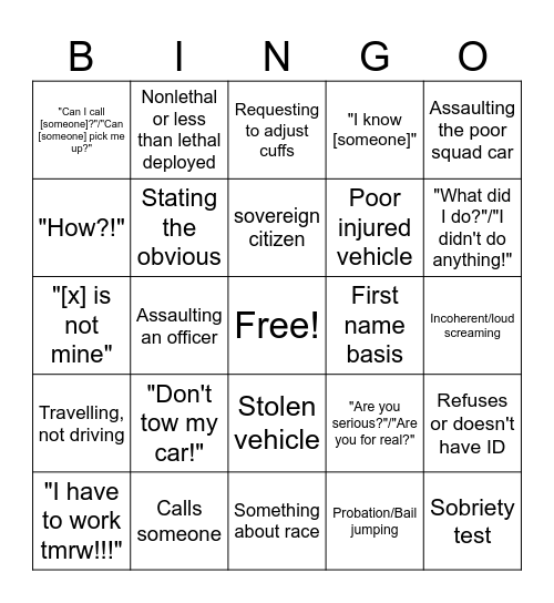 shatter + ganfy bodycam bingo Card