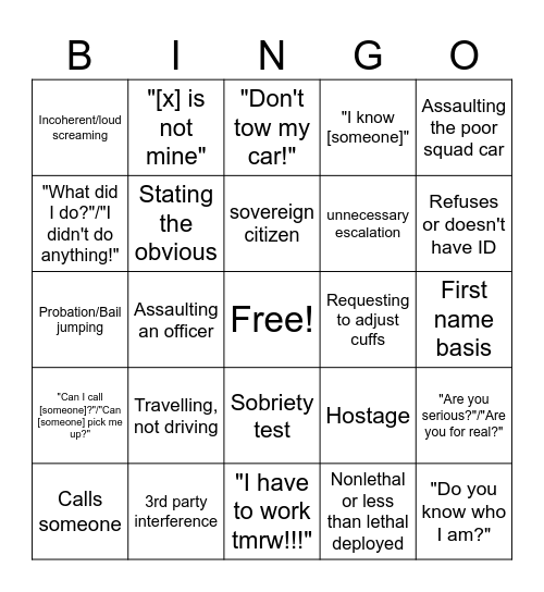 shatter + ganfy bodycam bingo Card