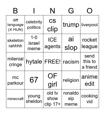 tiktok Bingo Card