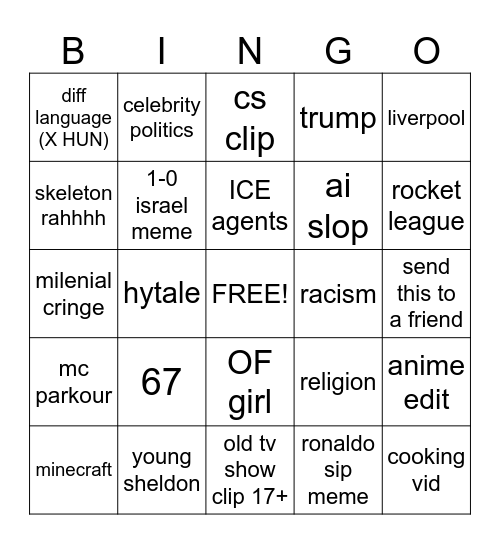 tiktok Bingo Card
