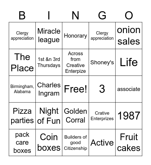 Civitan Bingo Card