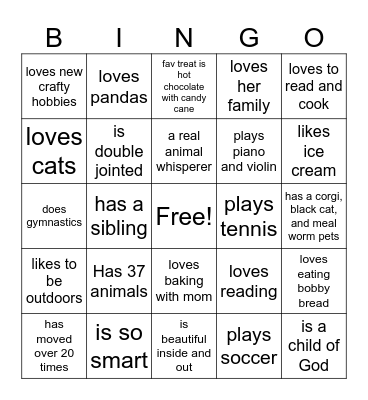 Get to know me! Bingo Card