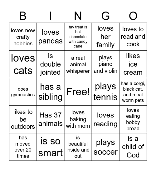 Get to know me! Bingo Card