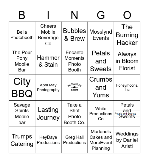 Vendors Passport Bingo Card