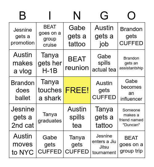 2026 BEAT Bingo Card