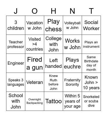John's Retirement Ice Breaker Bingo Card